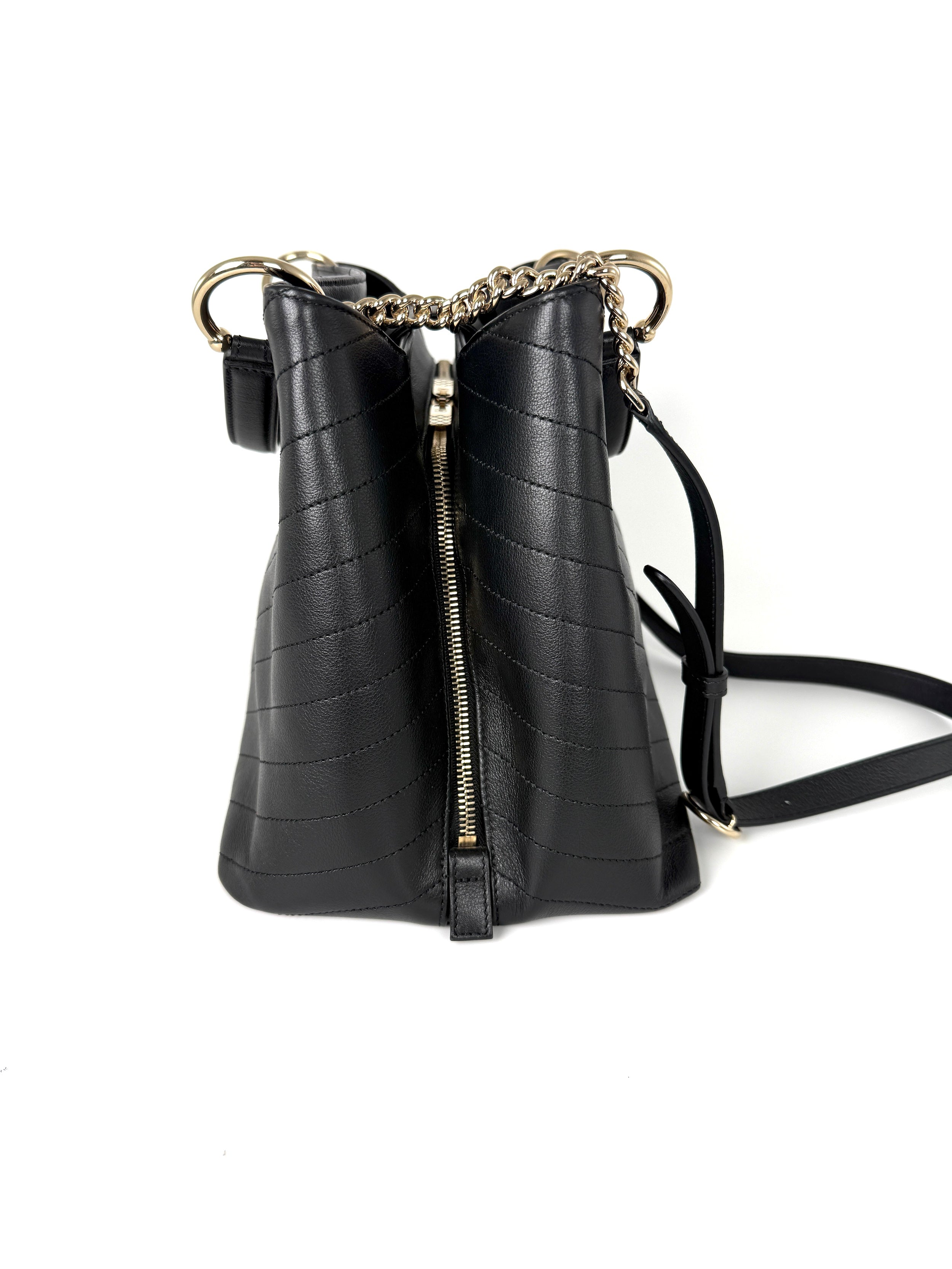 CHANEL Large Chevron Stitched Chic Shopping Black Calfskin Leather Tote Bag