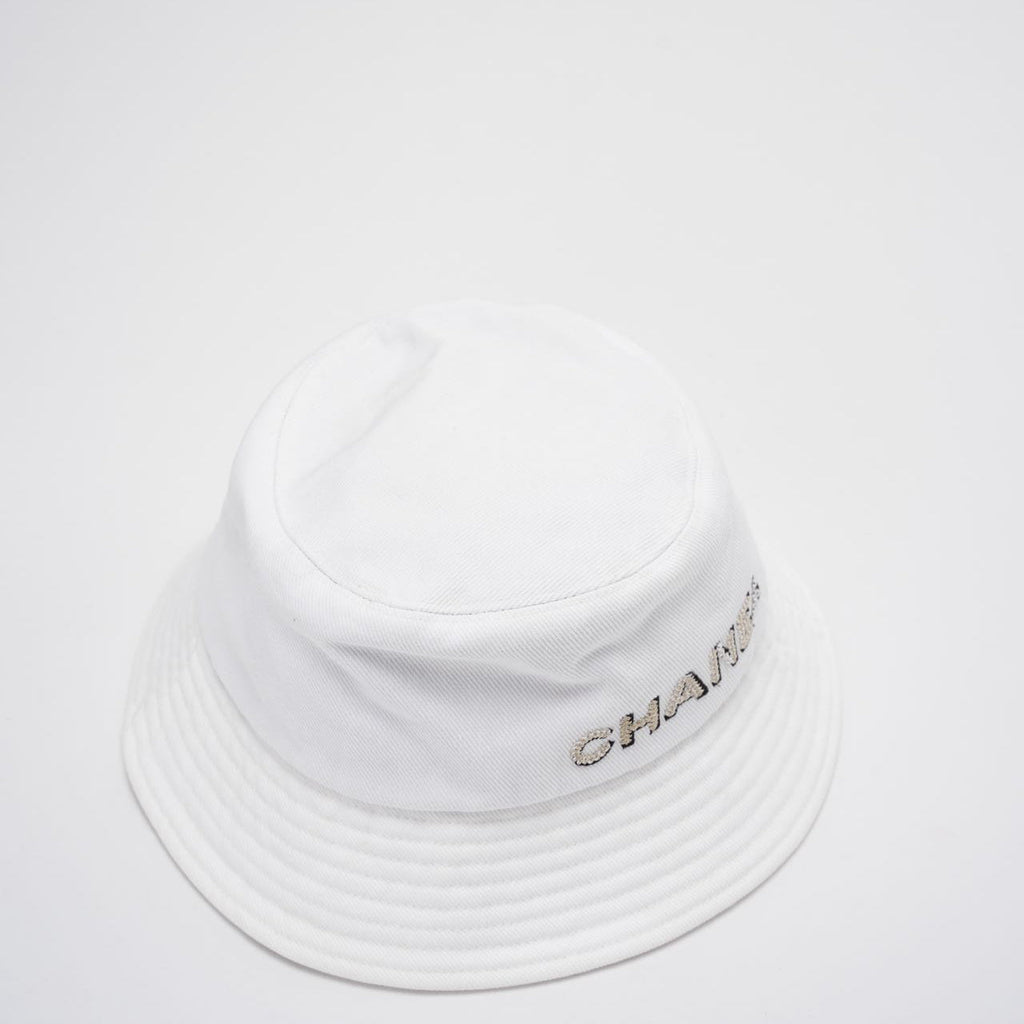 Chanel Denim Bucket Hat in White with Logo – Size S