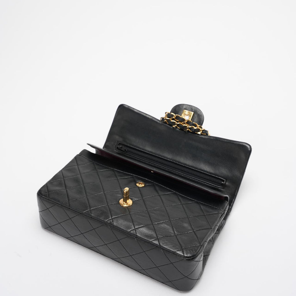 Chanel Vintage Classic Timeless Flap Bag Black Lambskin with 24K Gold Hardware (Rare)