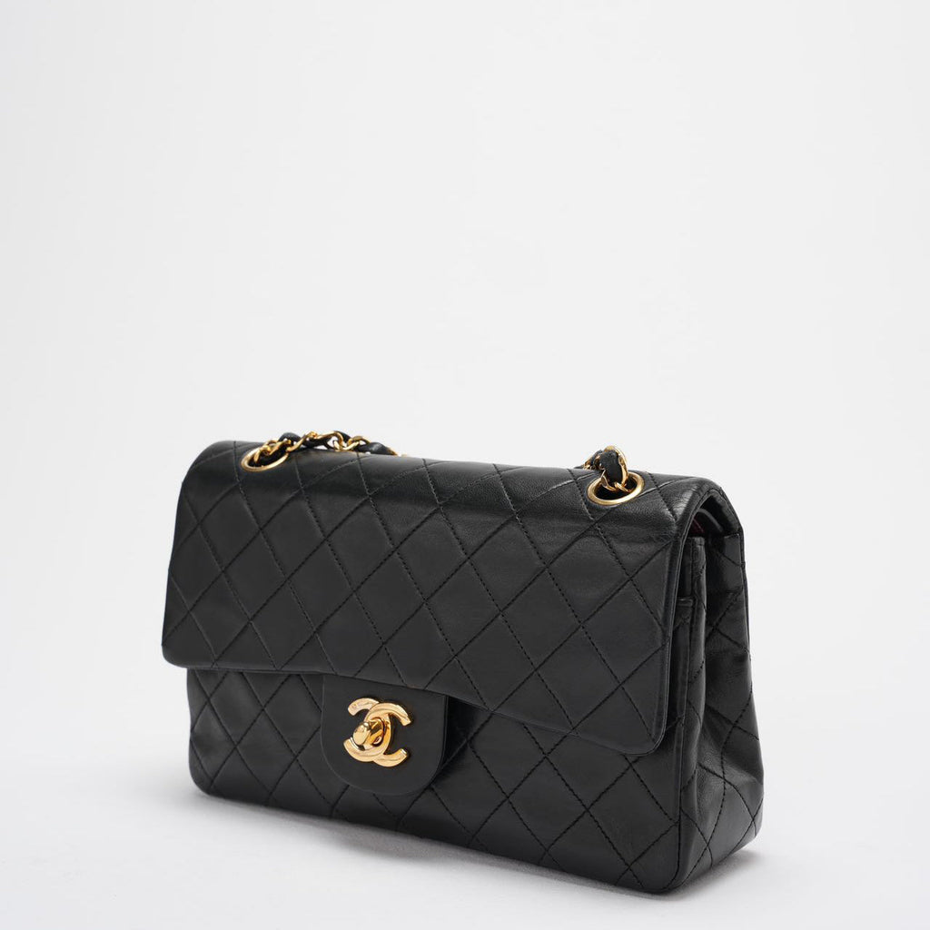 Chanel Vintage Classic Timeless Flap Bag Black Lambskin with 24K Gold Hardware (Rare)