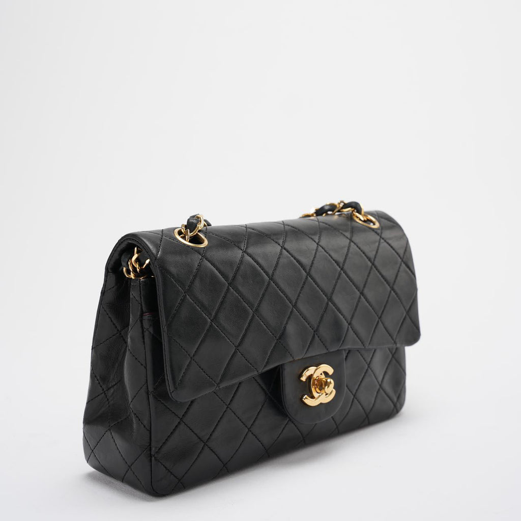 Chanel Vintage Classic Timeless Flap Bag Black Lambskin with 24K Gold Hardware (Rare)