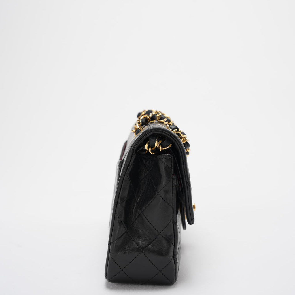 Chanel Vintage Classic Timeless Flap Bag Black Lambskin with 24K Gold Hardware (Rare)