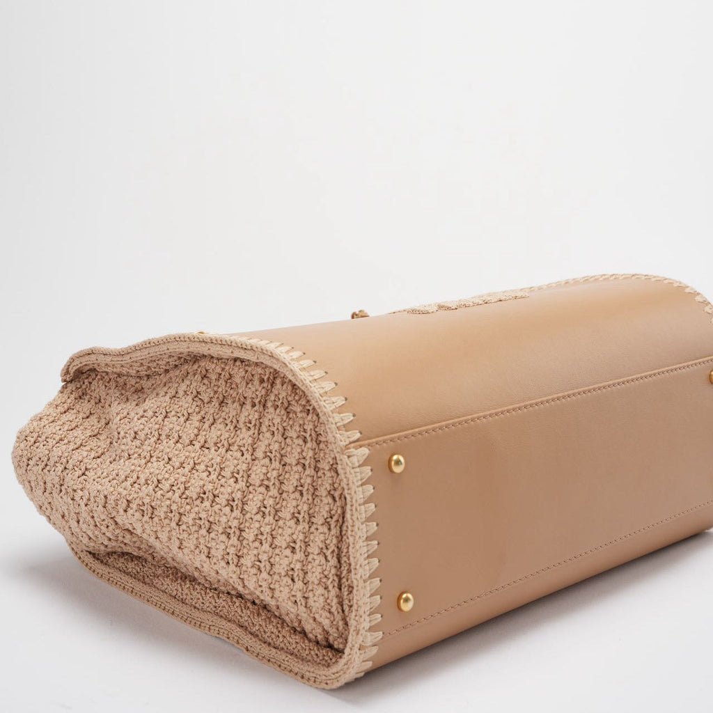 Chanel Deauville Tote Bag in Camel Calfskin Knit with Gold-Tone Hardware Medium