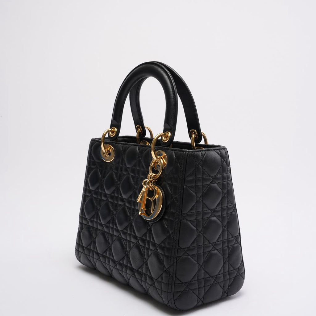 Christian Dior Black Medium Lady Dior Cannage Bag Lambskin 2019