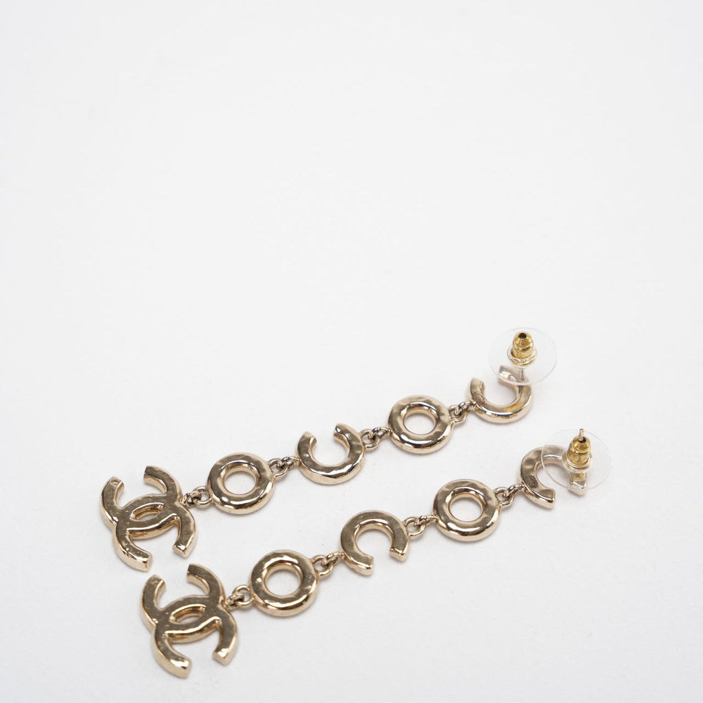 Chanel Coco Drop Earrings Pearl Crystal CC in Gold