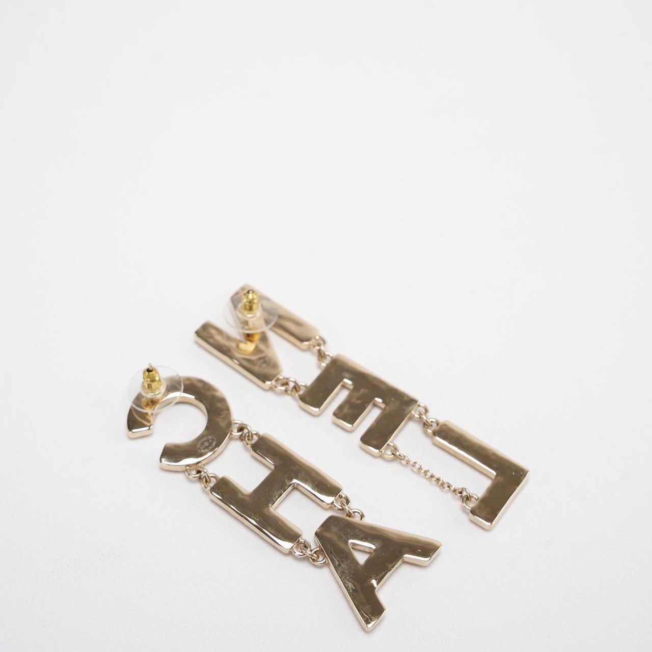 Chanel Cha-Nel Logo Drop Earrings Letter in Brass & Enamel – 2022 Collection