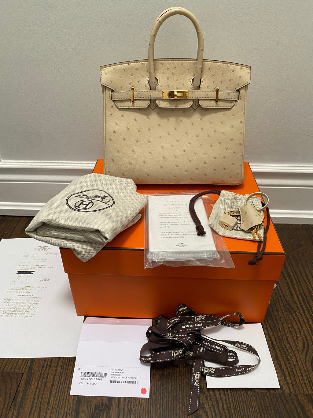 Hermes 2020 Ostrich Birkin 25 Parchemin GHW