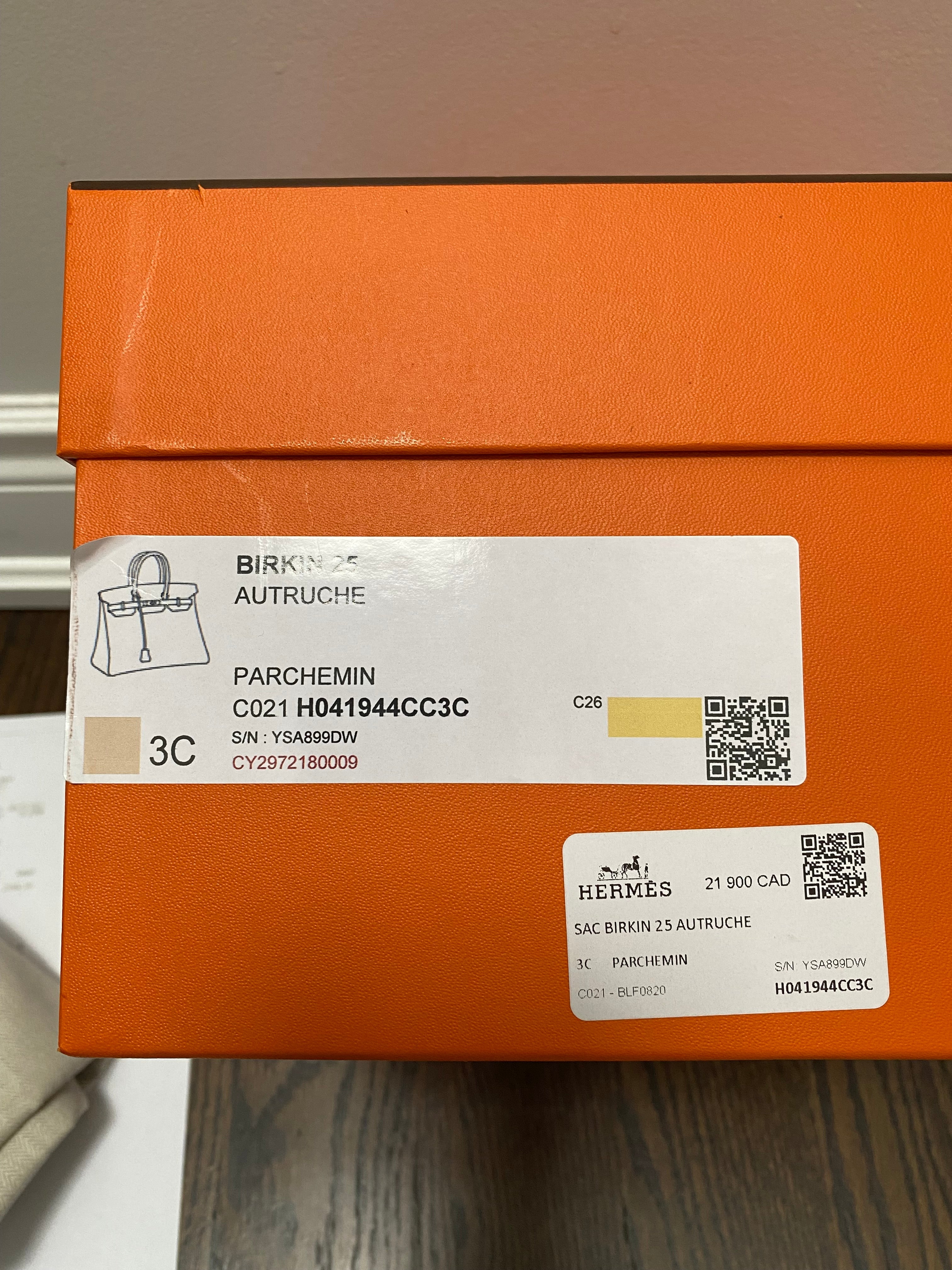 Hermes 2020 Ostrich Birkin 25 Parchemin GHW