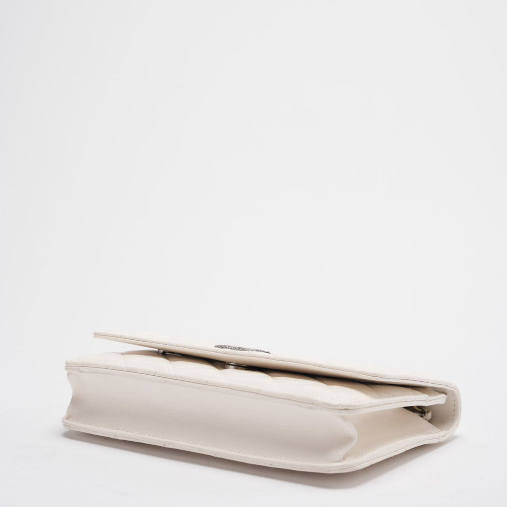 Chanel Wallet on Chain Timeless/Classique Leather Crossbody Bag in White with Silver Crystal Hardware