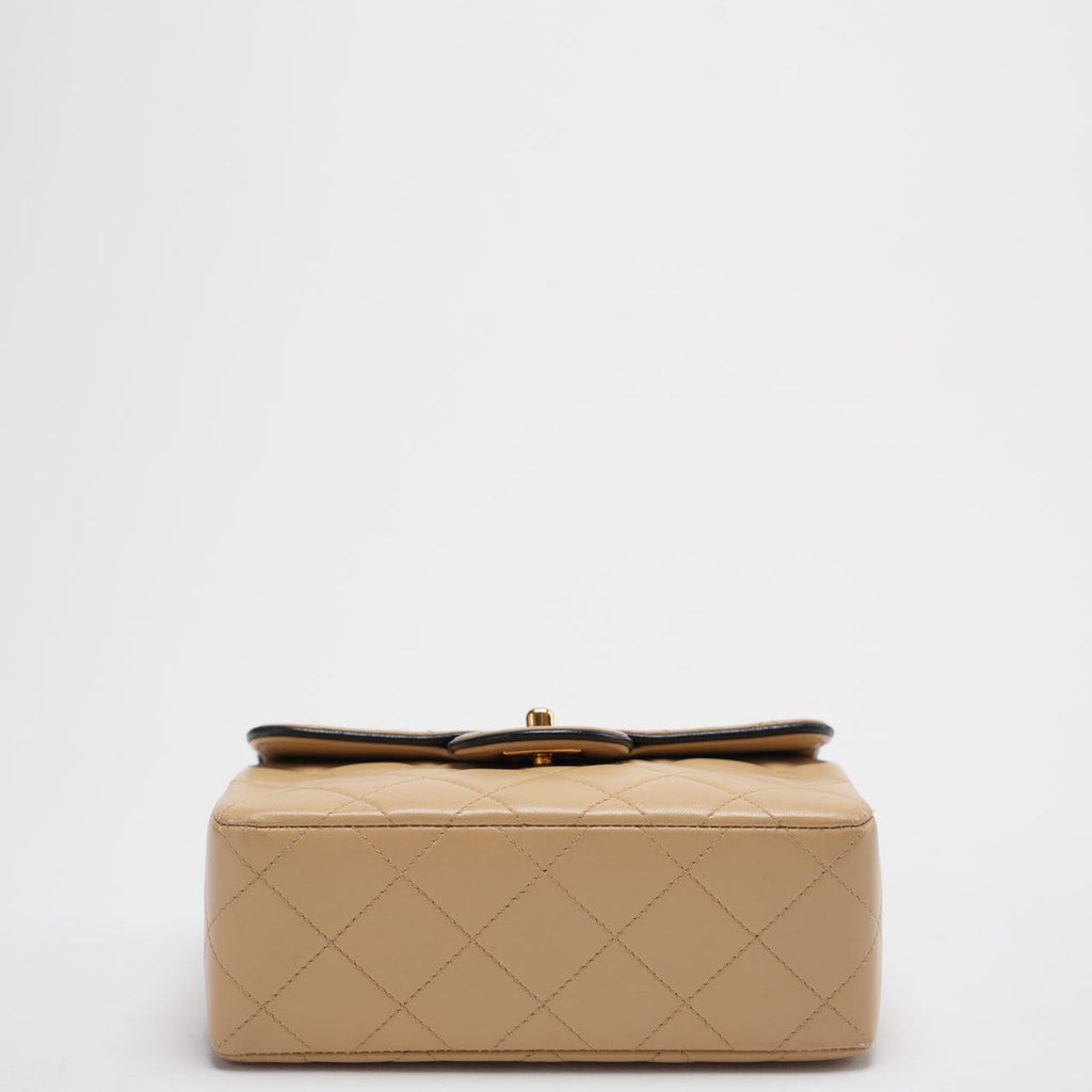 Chanel Vintage Classic/Timeless Mini Square Flap 11.12 Bag in Beige Black With 24k Gold Hardware