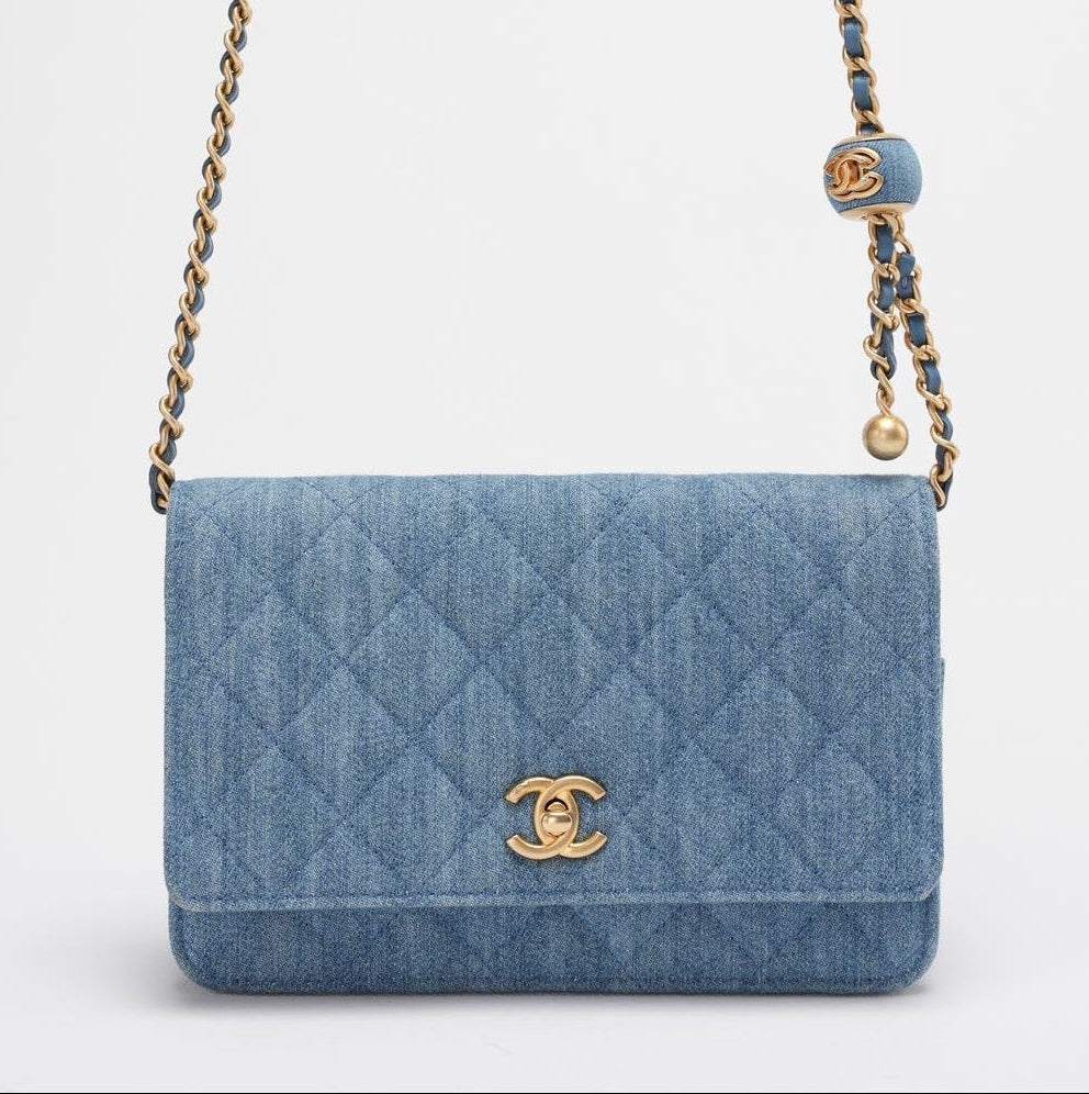 Chanel Denim Wallet On Chain (Woc) CC Pearl Crush Bag from 2022