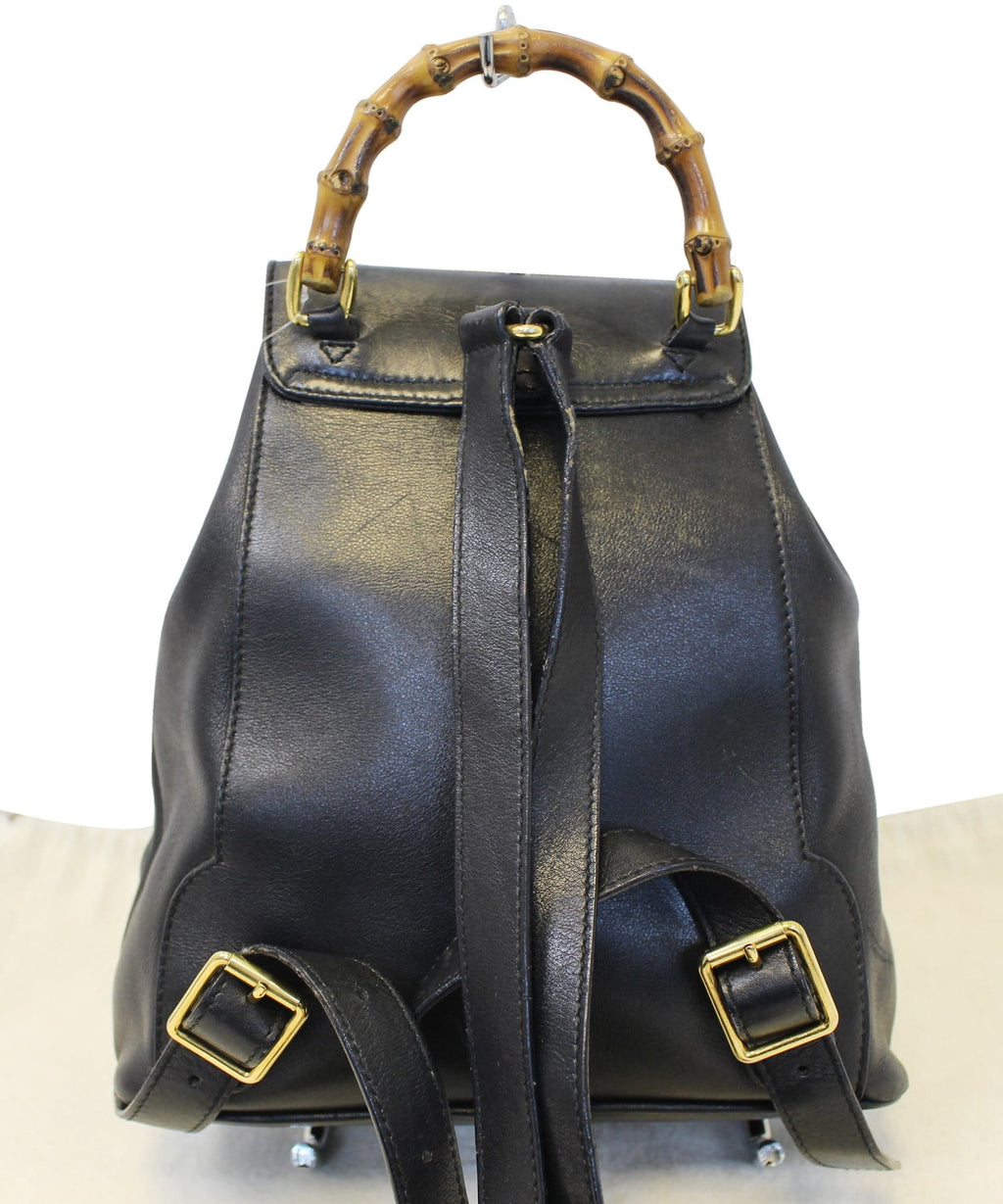 GUCCI Backpack Bamboo Black Leather Handbag