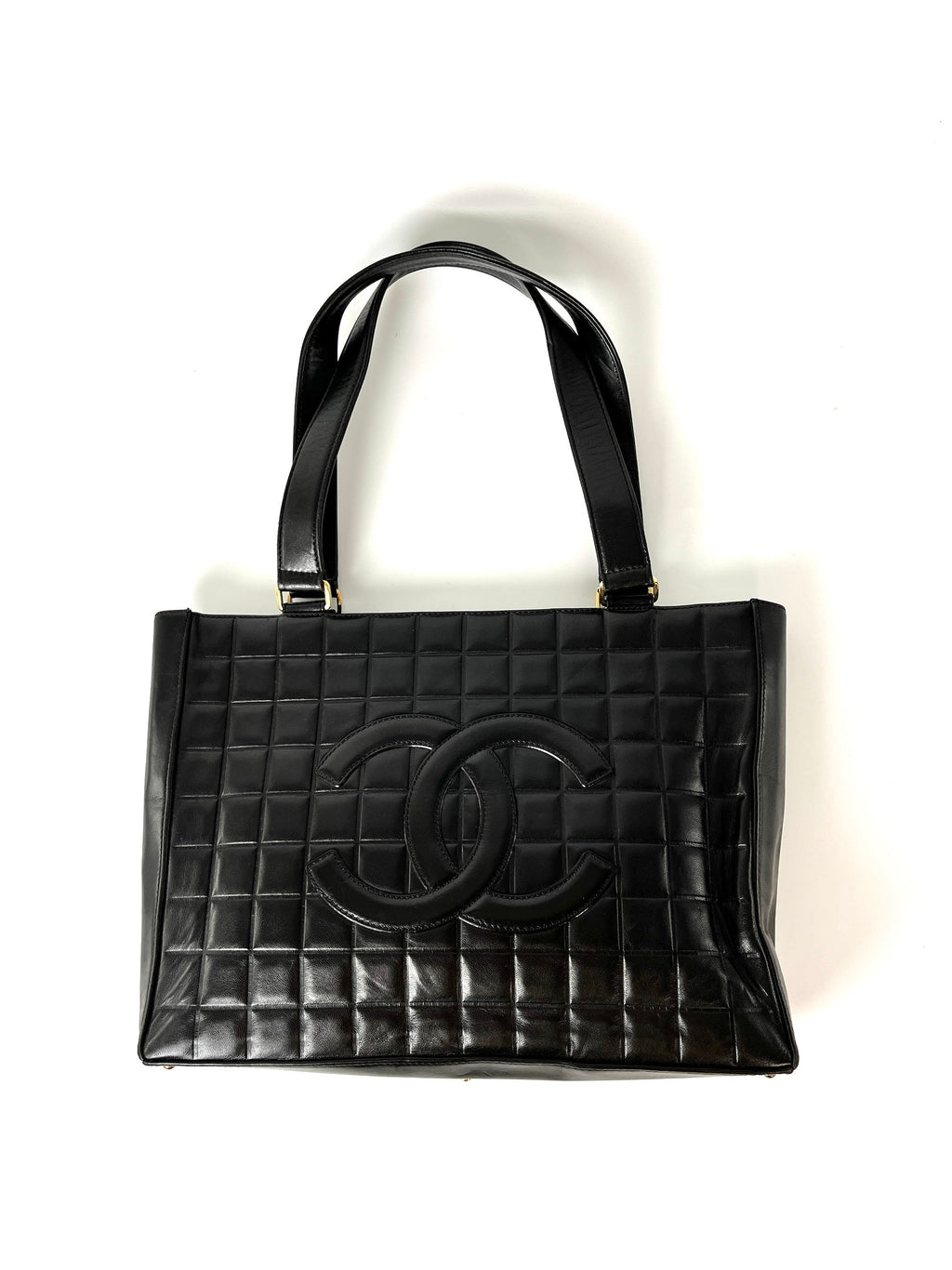 Vintage CHANEL Chocolate Bar Black Leather Shoulder  Bag