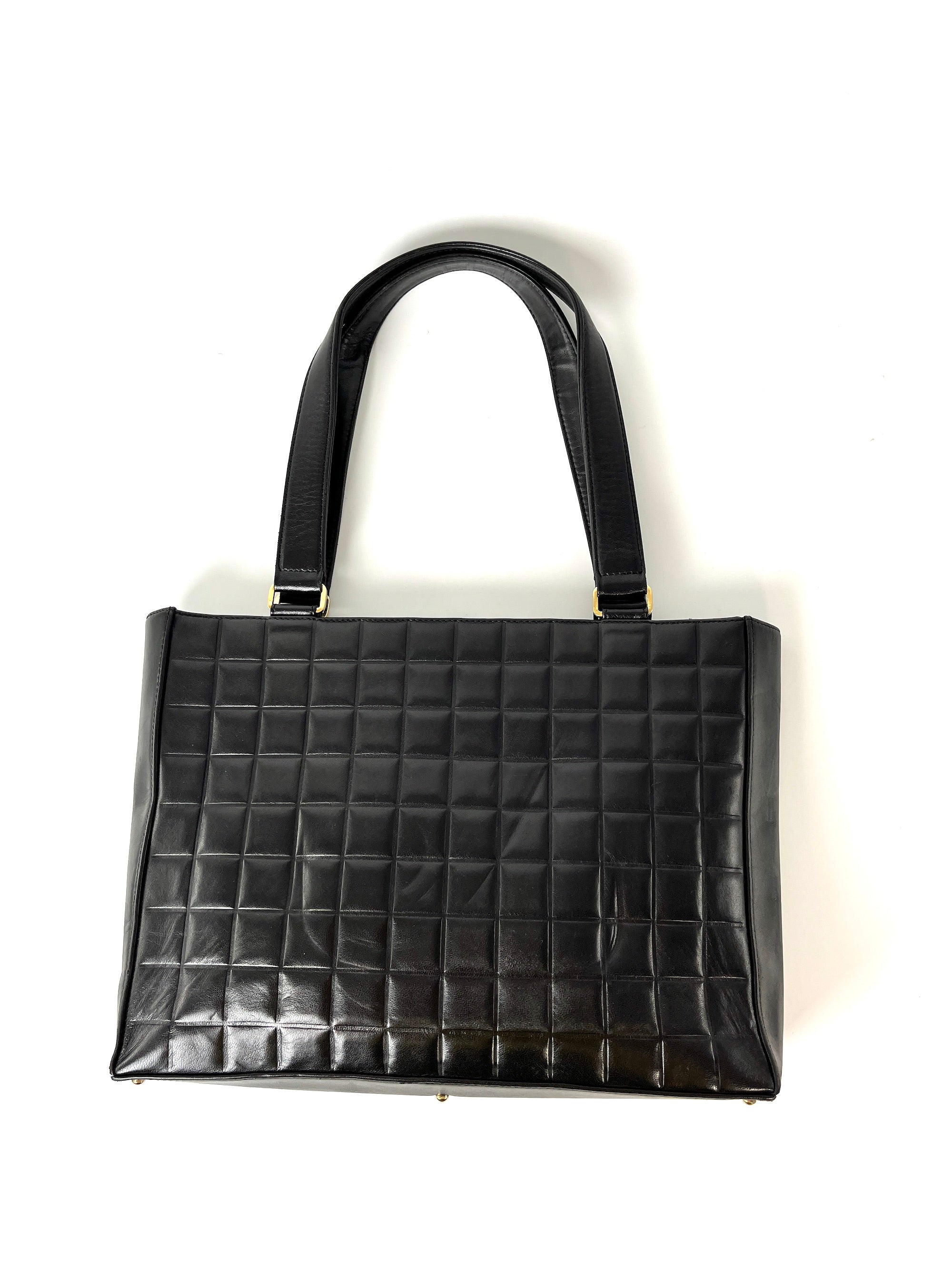 Vintage CHANEL Chocolate Bar Black Leather Shoulder  Bag