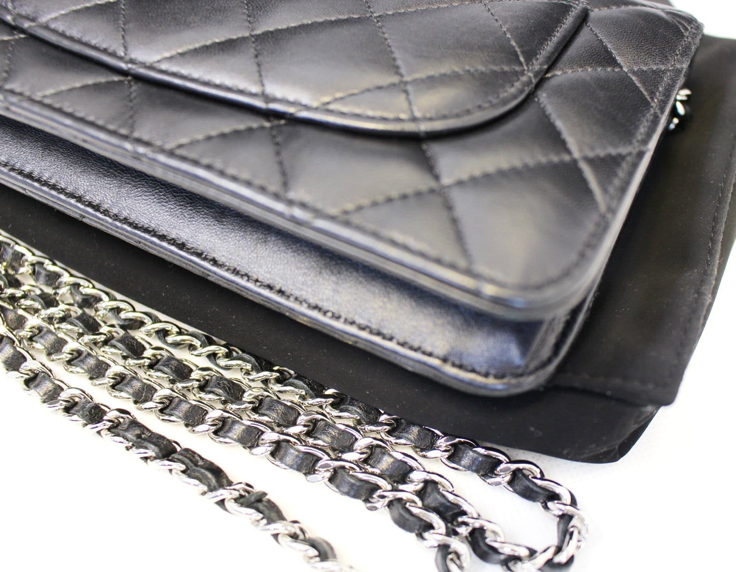 CHANEL Black LambSkin Wallet On Chain WOC Clutch Crossbody Bag