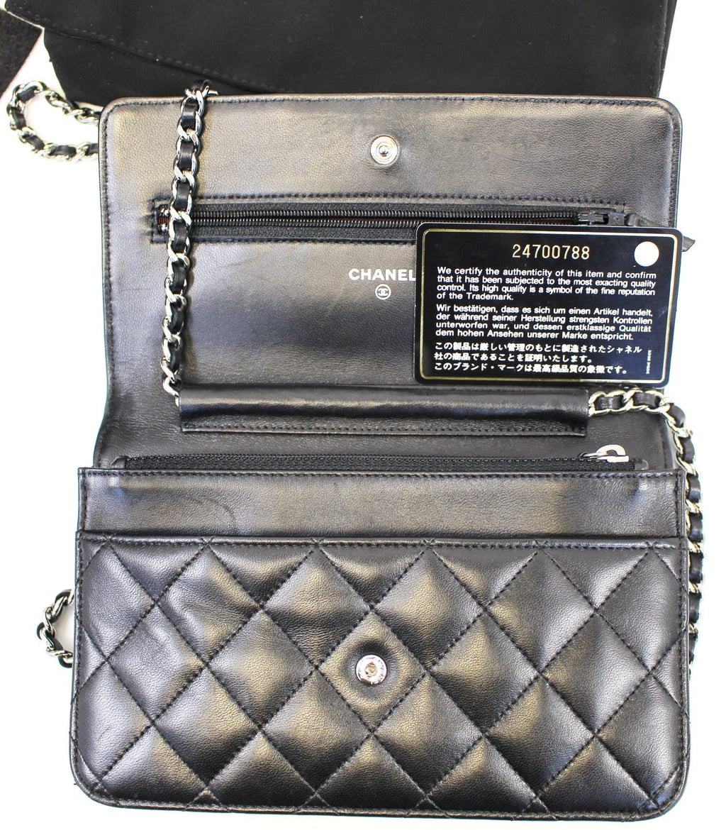 CHANEL Black LambSkin Wallet On Chain WOC Clutch Crossbody Bag