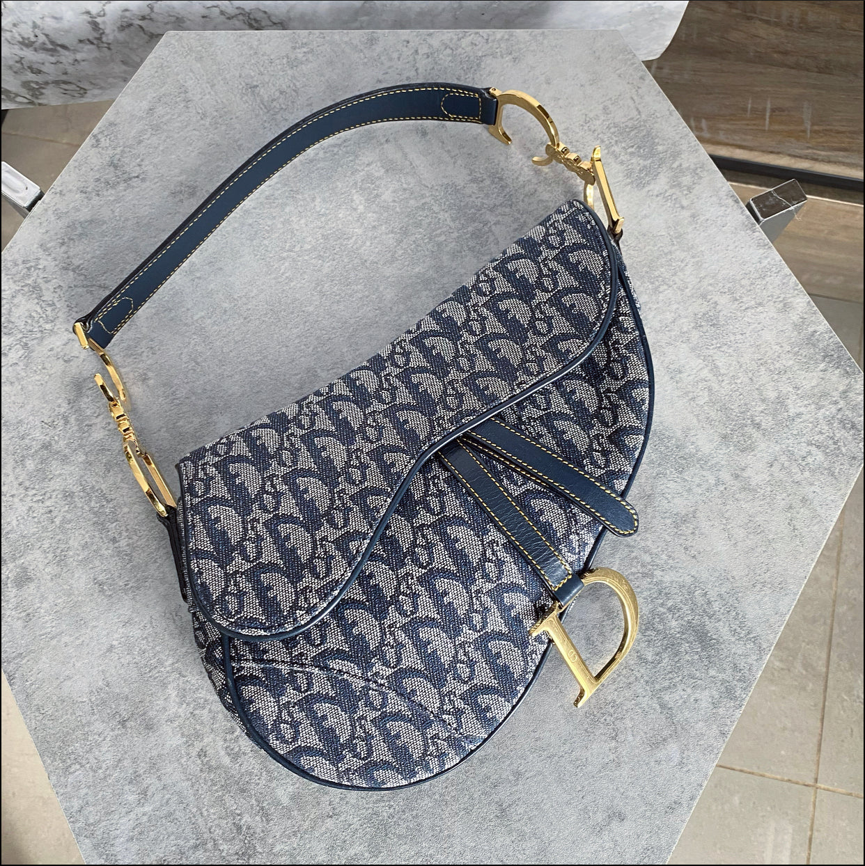 Christian Dior Vintage Oblique Blue GHW Saddle Bag