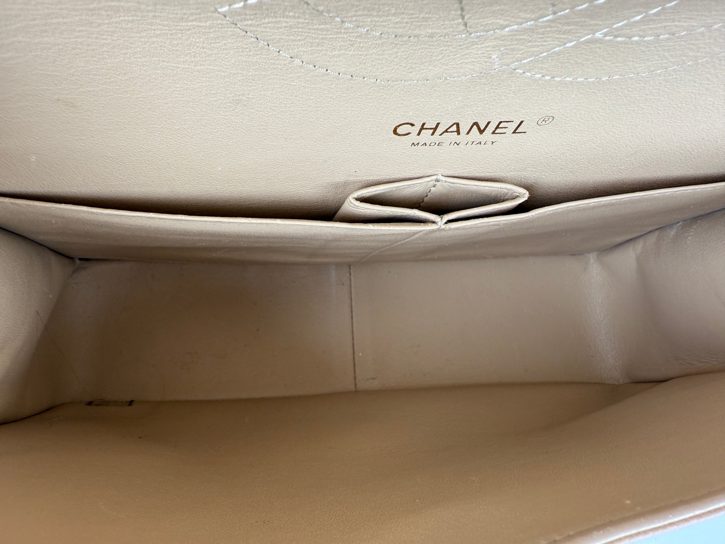 CHANEL Light Beige Caviar Jumbo Quilted Gold Hardware Classic Double Flap Bag
