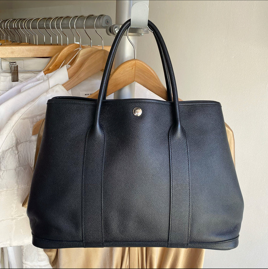 Hermes Garden Party Medium PM 36 Noir Black Leather Tote Bag