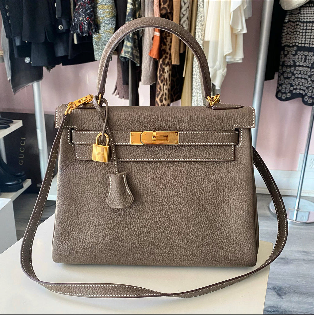 Hermes Kelly II 28 Retourne Clemence Etoupe GHW Bag - Full Set 2021