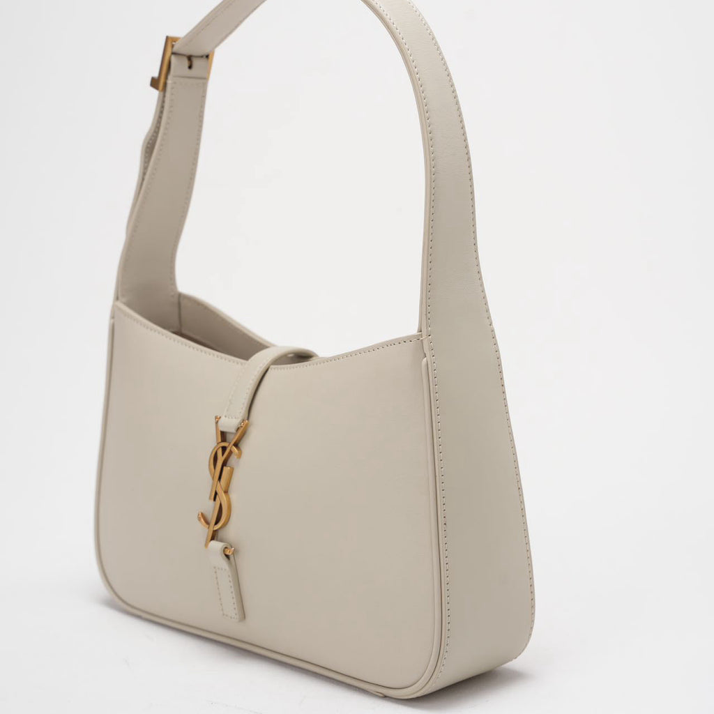 Saint Laurent Le 5 à 7 Leather Shoulder Bag Cream White with Gold Hardware