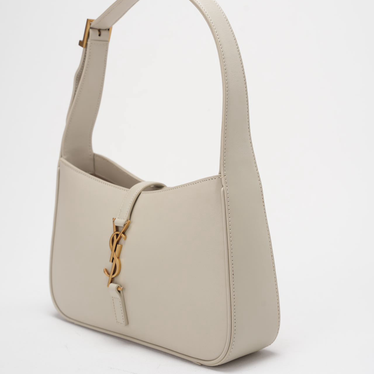 Saint Laurent Le 5 à 7 Leather Shoulder Bag Cream White with Gold Hardware