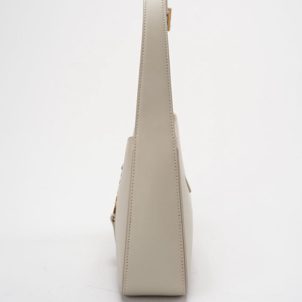 Saint Laurent Le 5 à 7 Leather Shoulder Bag Cream White with Gold Hardware