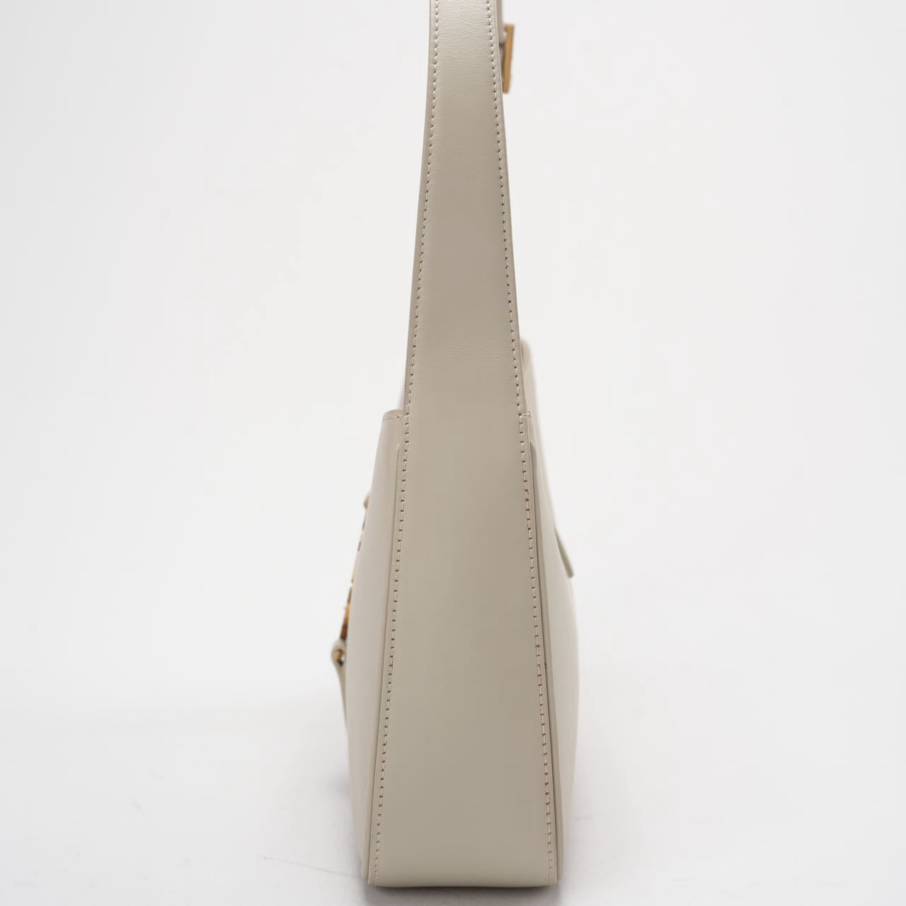 Saint Laurent Le 5 à 7 Leather Shoulder Bag Cream White with Gold Hardware