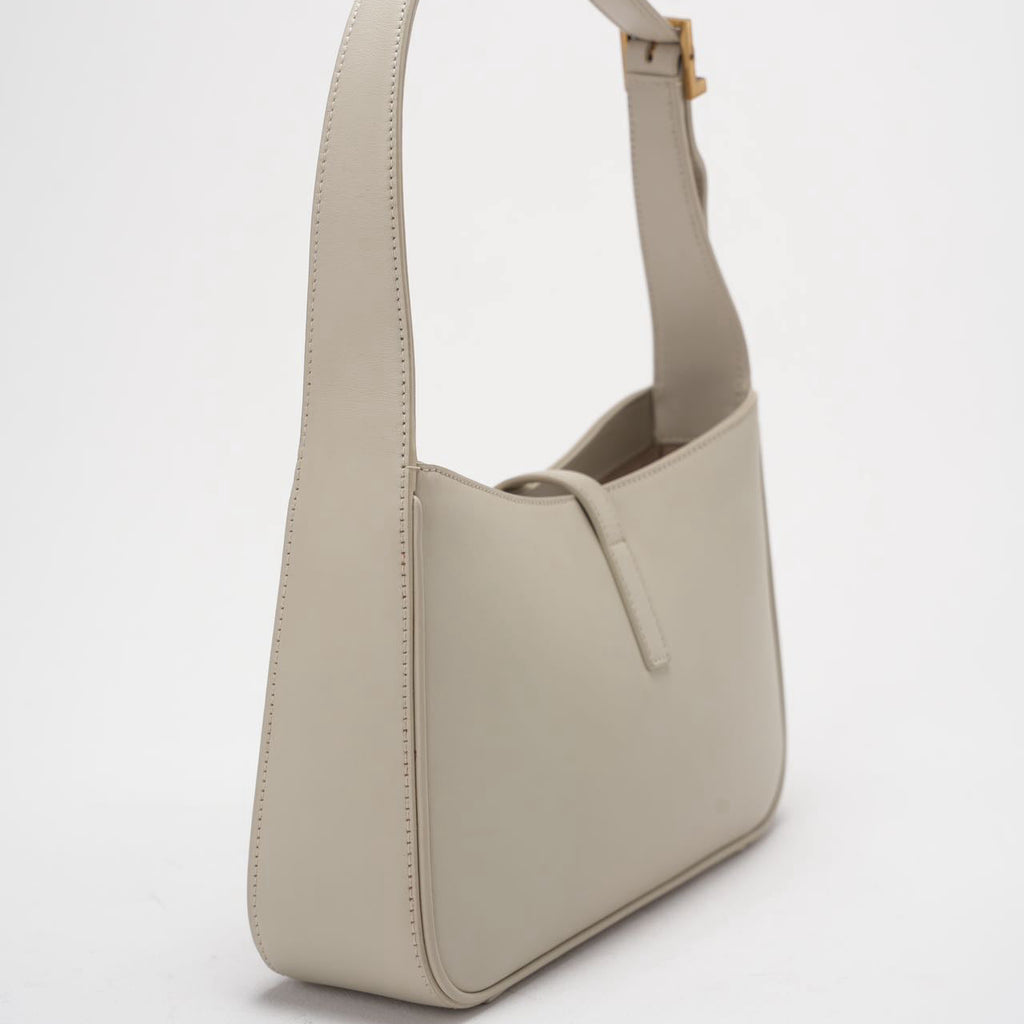 Saint Laurent Le 5 à 7 Leather Shoulder Bag Cream White with Gold Hardware
