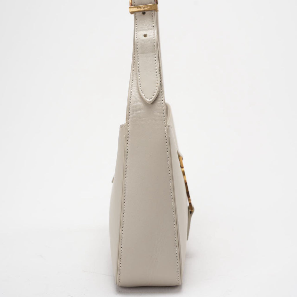 Saint Laurent Le 5 à 7 Leather Shoulder Bag Cream White with Gold Hardware