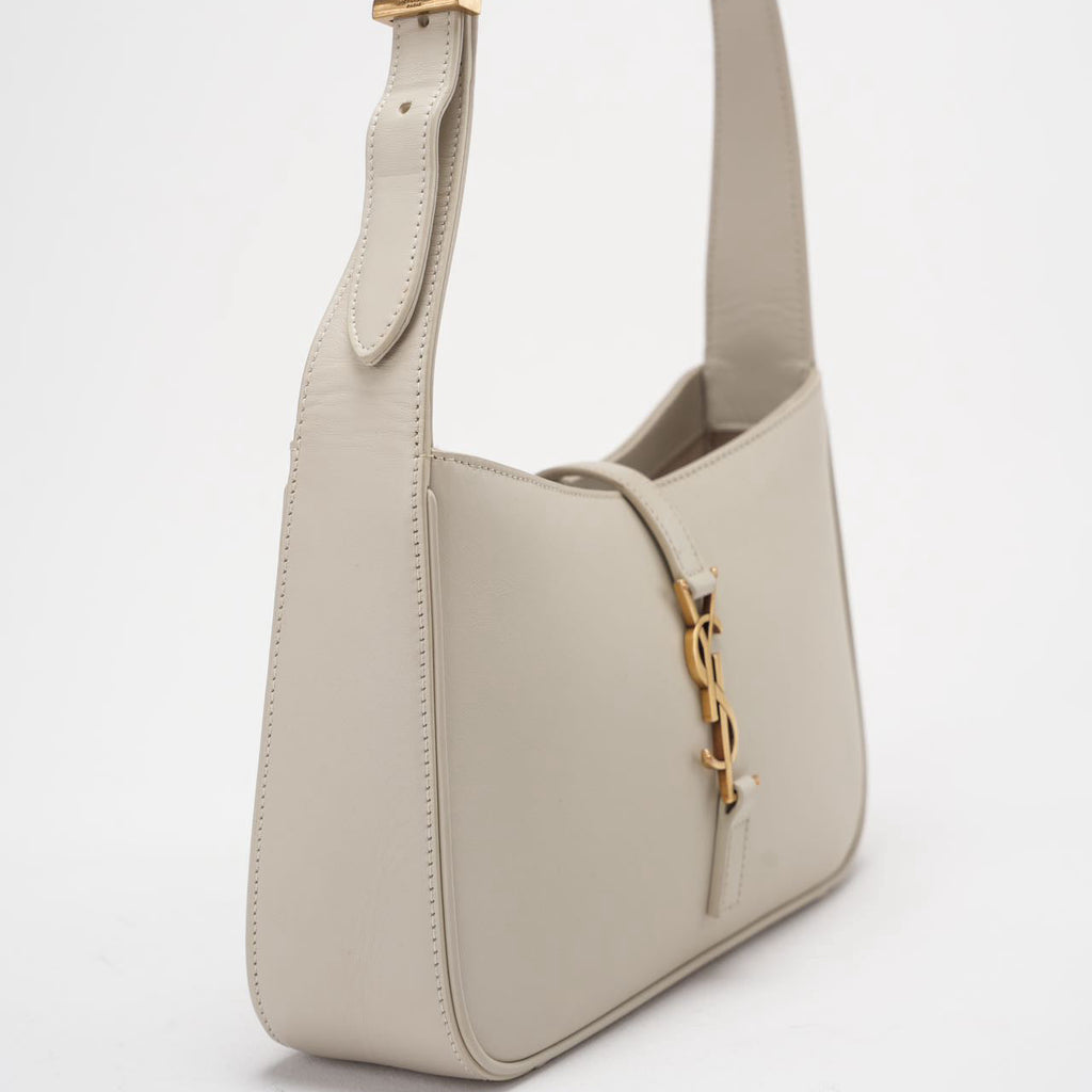 Saint Laurent Le 5 à 7 Leather Shoulder Bag Cream White with Gold Hardware