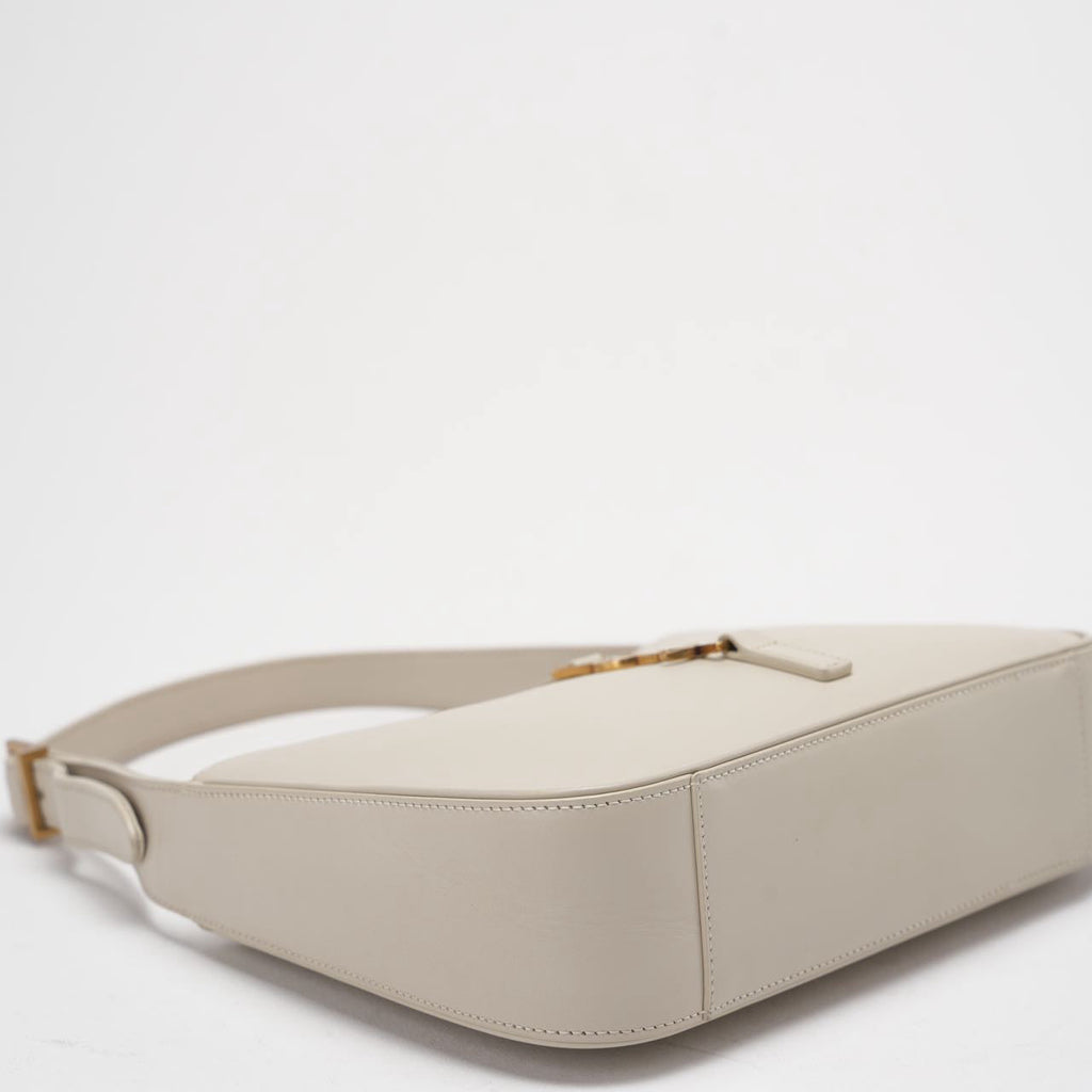 Saint Laurent Le 5 à 7 Leather Shoulder Bag Cream White with Gold Hardware