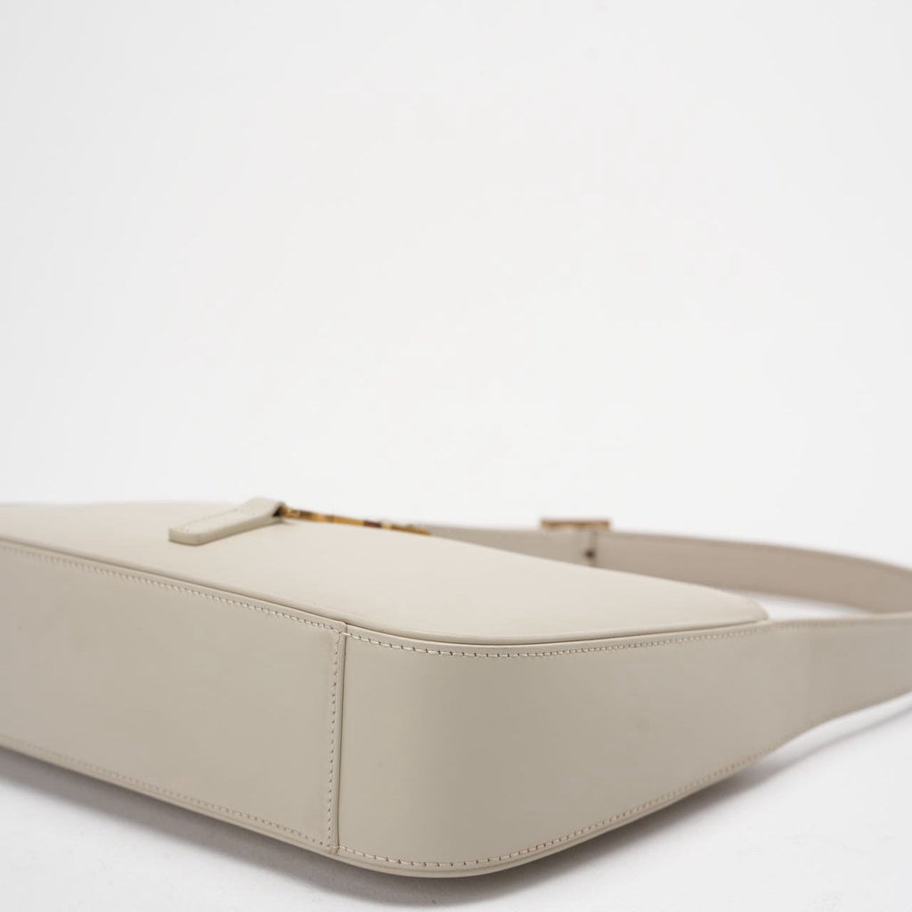 Saint Laurent Le 5 à 7 Leather Shoulder Bag Cream White with Gold Hardware