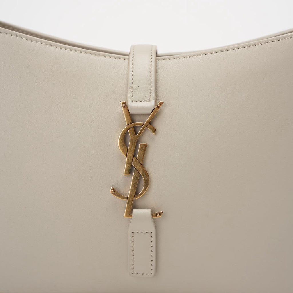 Saint Laurent Le 5 à 7 Leather Shoulder Bag Cream White with Gold Hardware