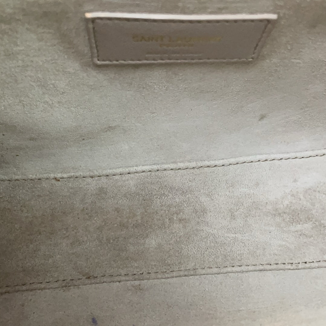 Saint Laurent Le 5 à 7 Leather Shoulder Bag Cream White with Gold Hardware