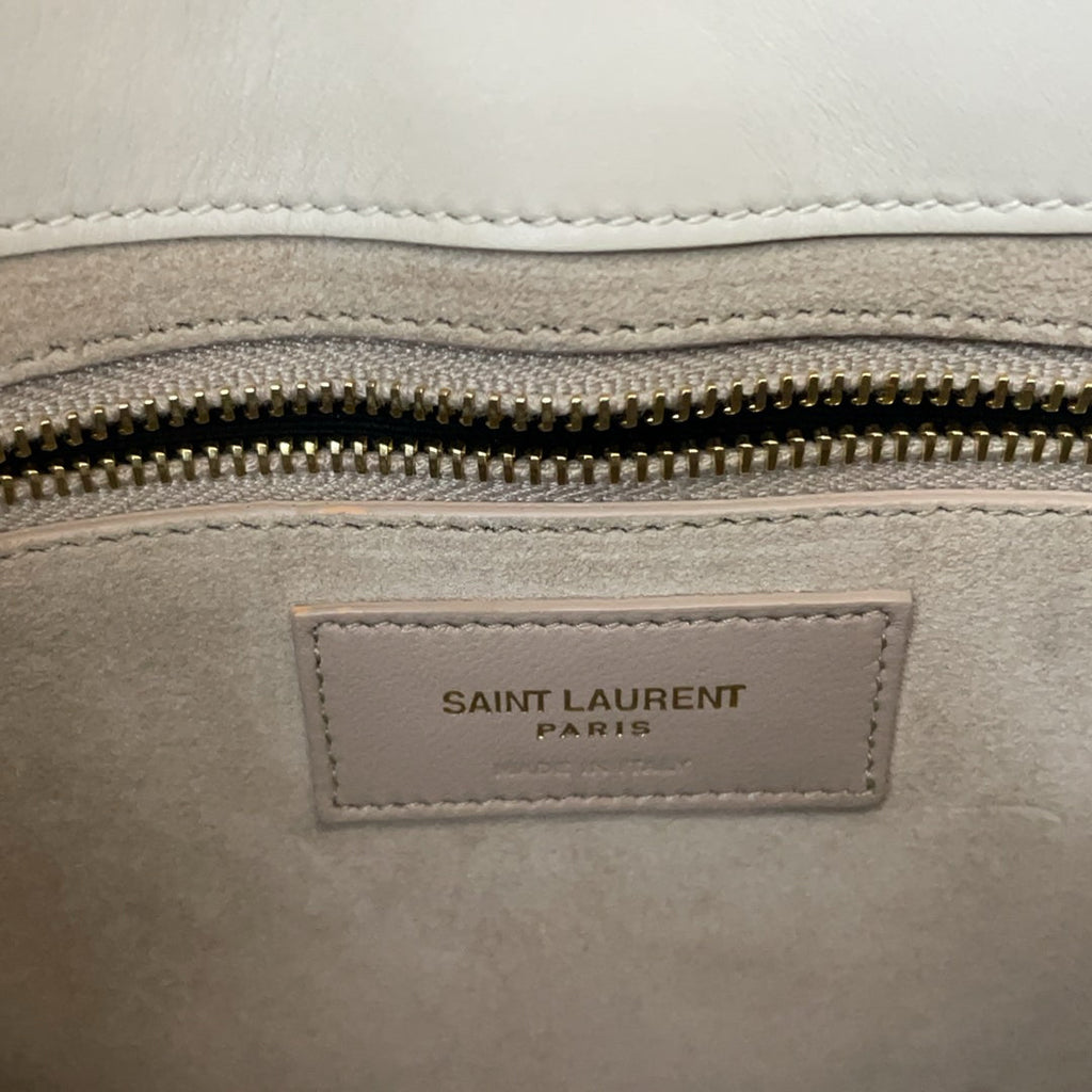 Saint Laurent Le 5 à 7 Leather Shoulder Bag Cream White with Gold Hardware