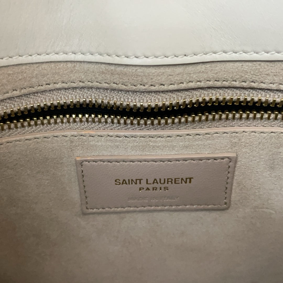 Saint Laurent Le 5 à 7 Leather Shoulder Bag Cream White with Gold Hardware