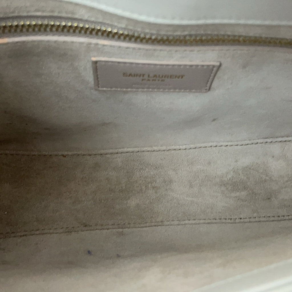 Saint Laurent Le 5 à 7 Leather Shoulder Bag Cream White with Gold Hardware