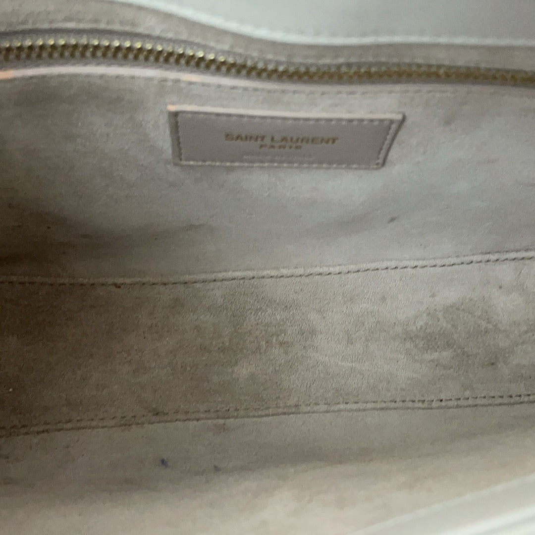 Saint Laurent Le 5 à 7 Leather Shoulder Bag Cream White with Gold Hardware