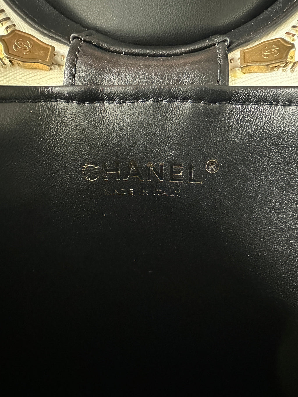 Chanel White Quilted Leather Side Note Vanity Bag