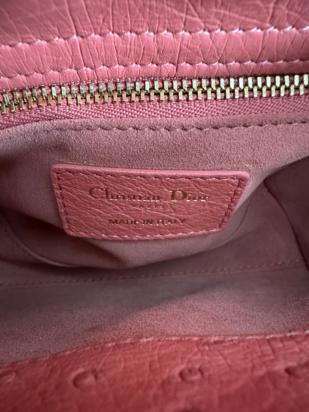 Christian Dior Lady Dior Pink Ostrich Mini Bag