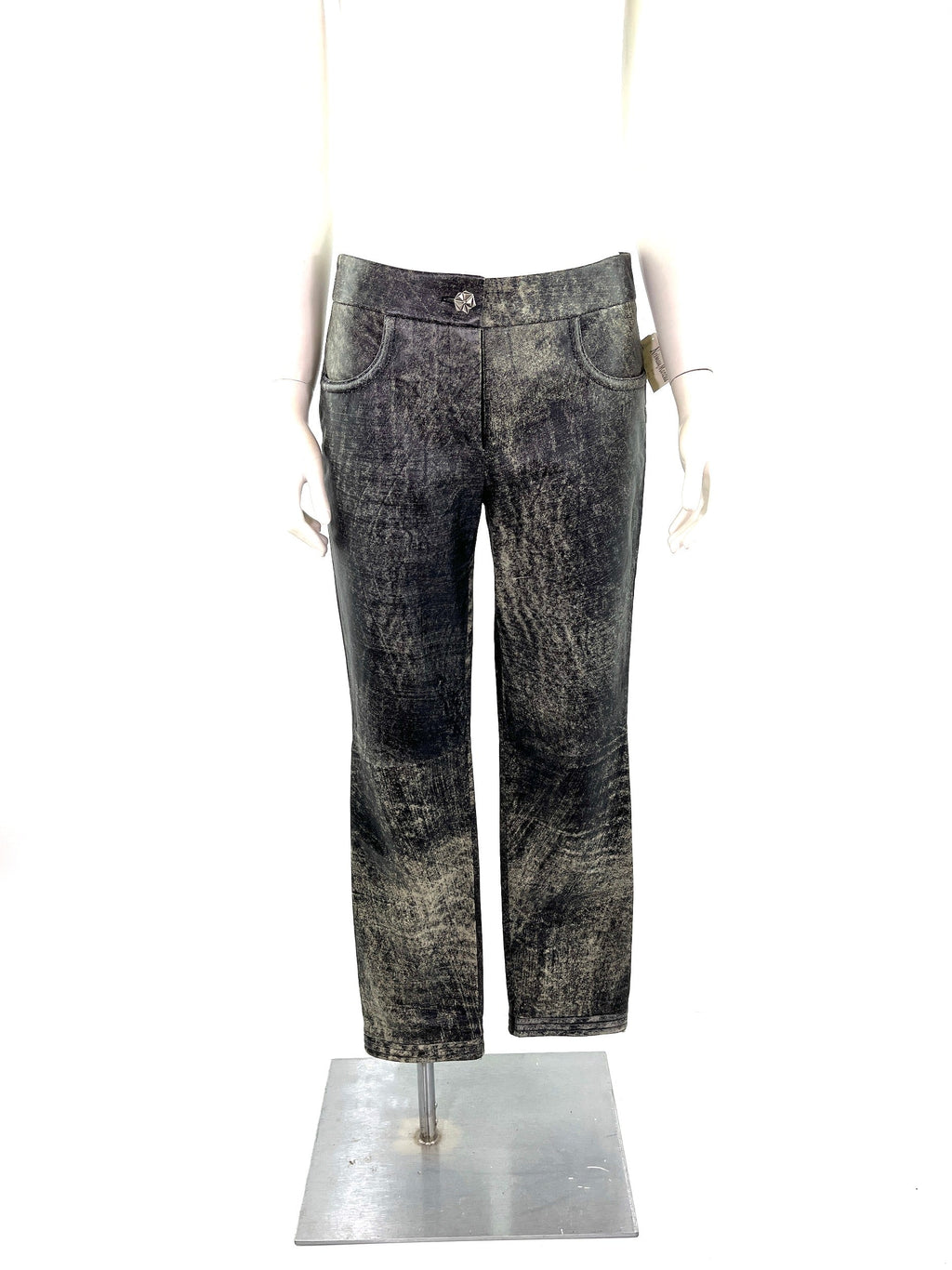 CHANEL Black Beige Leather Straight Leg Pants 36 4