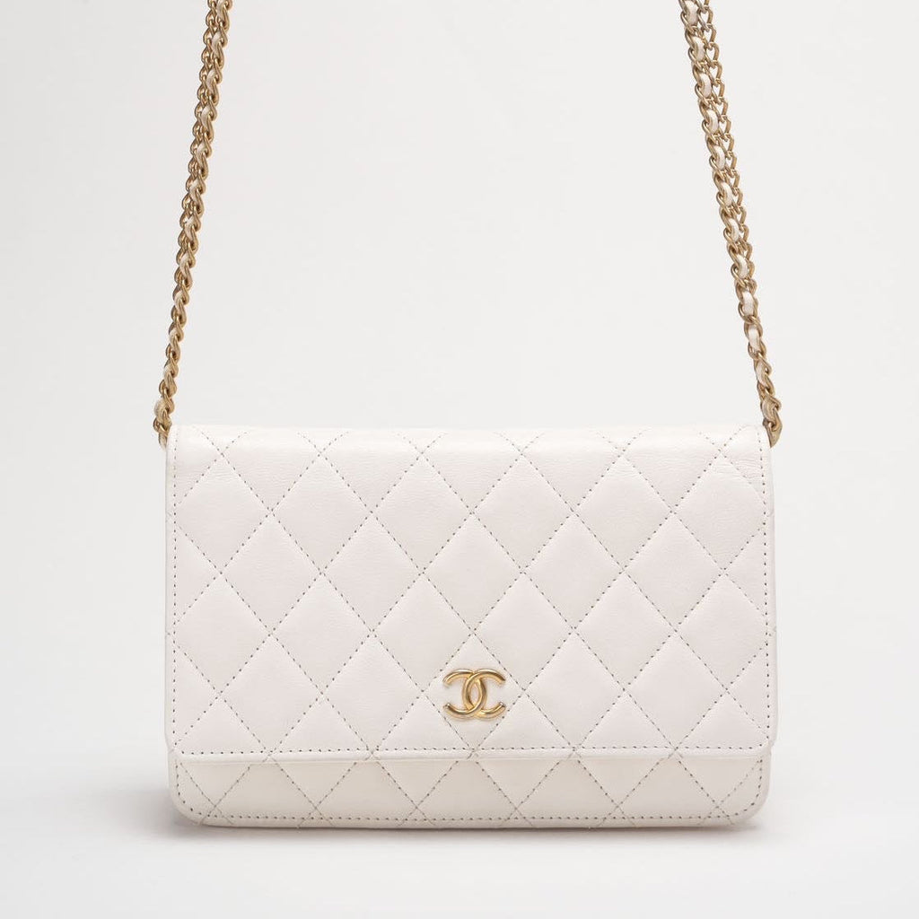Chanel White Wallet On Chain (Woc) 22B Chip Version Double Chain Shoulder Strap in Gold