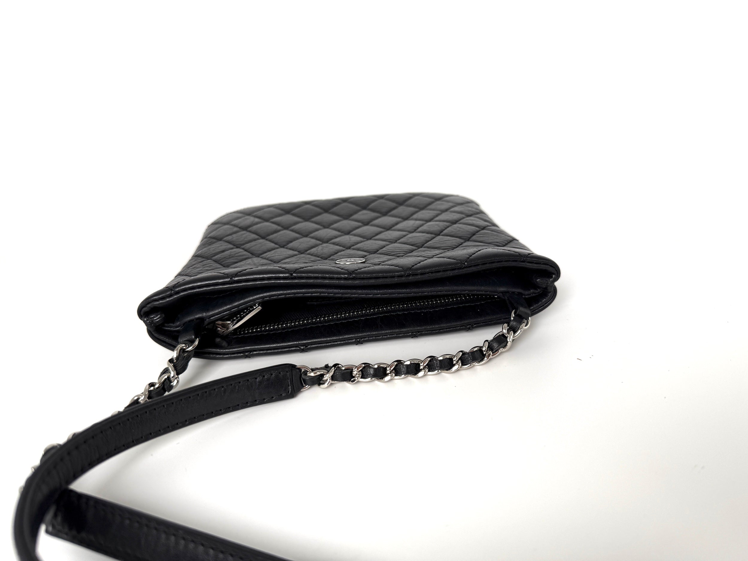 CHANEL Aged Calfskin CC Quilted Uniform Crossbody Black Bag