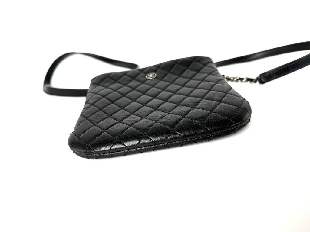 CHANEL Aged Calfskin CC Quilted Uniform Crossbody Black Bag