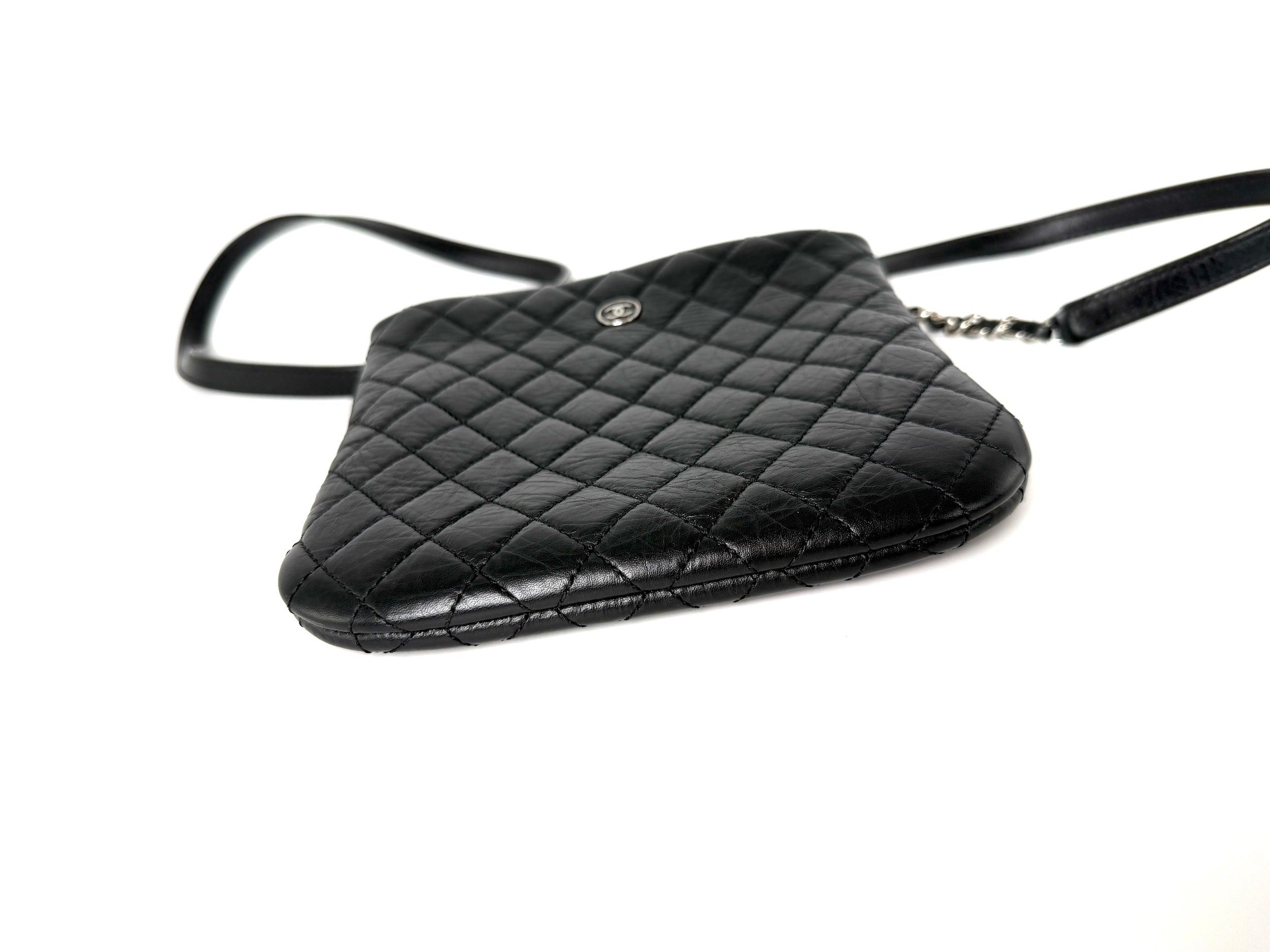 CHANEL Aged Calfskin CC Quilted Uniform Crossbody Black Bag