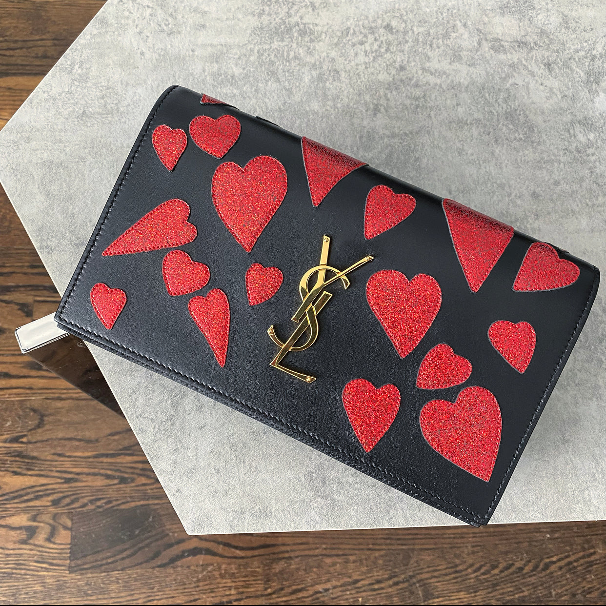 Saint Laurent Red Heart Patch Kate Clutch Bag