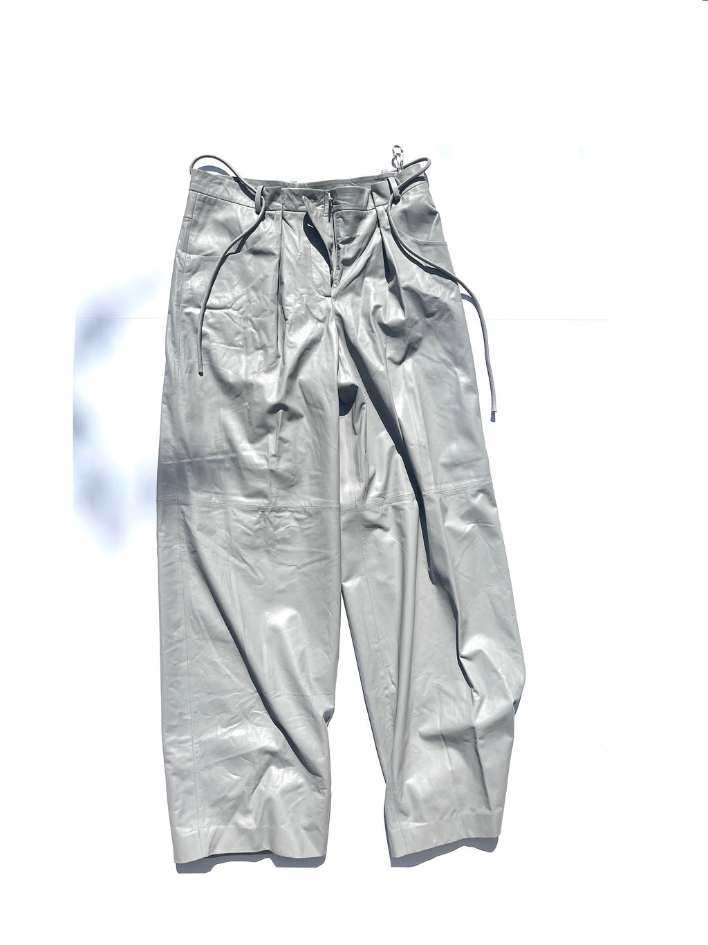 New CHANEL 2014 Gray Leather Wide Leg Pants 42 8