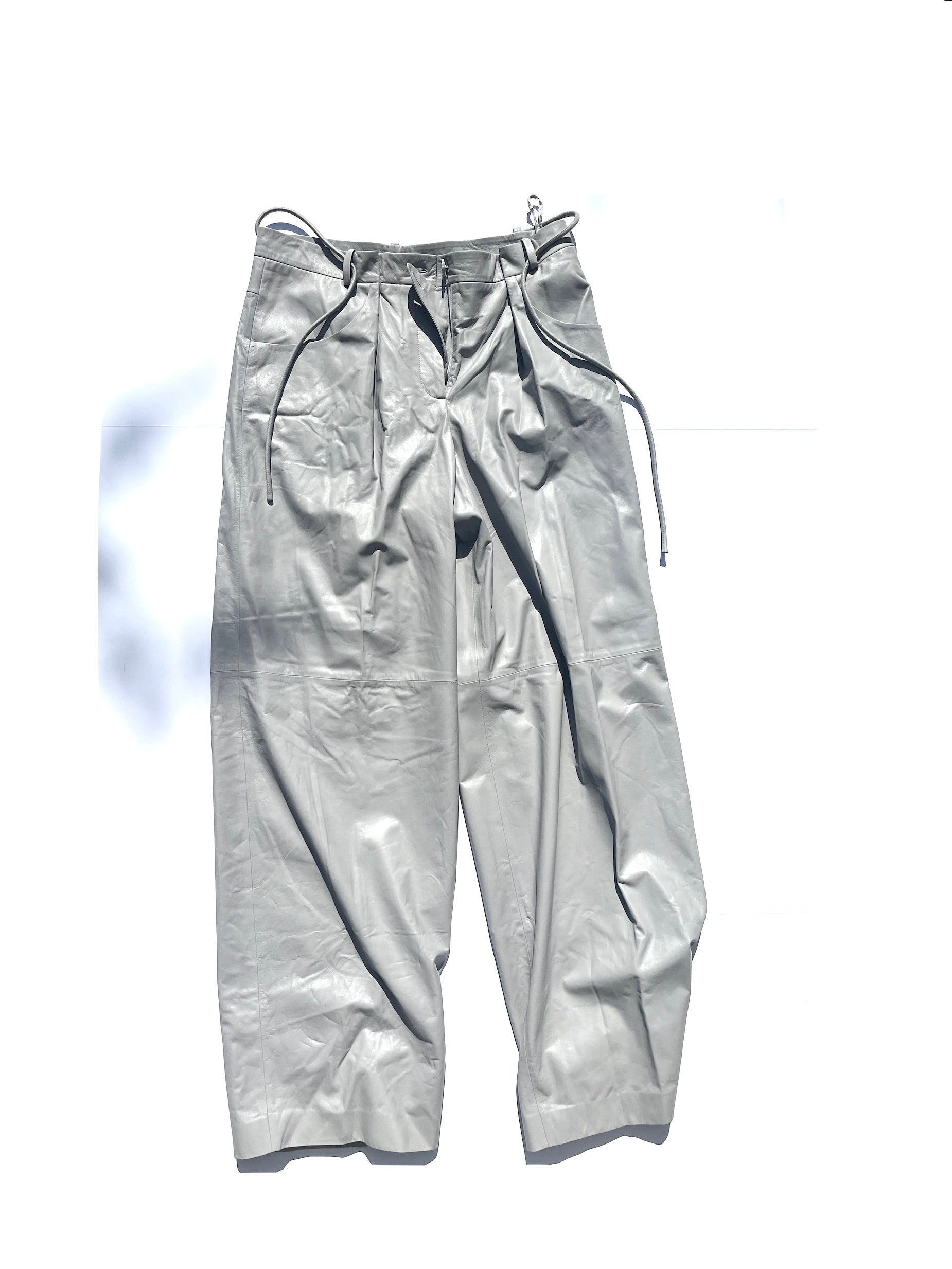 New CHANEL 2014 Gray Leather Wide Leg Pants 42 8
