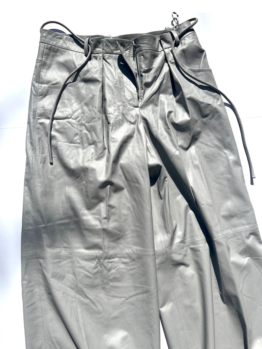 New CHANEL 2014 Gray Leather Wide Leg Pants 42 8
